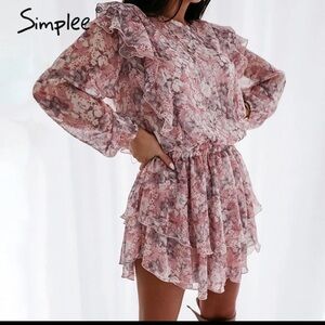 3/$28❤️Simplee women floralprint dress Elegant puffsleeve